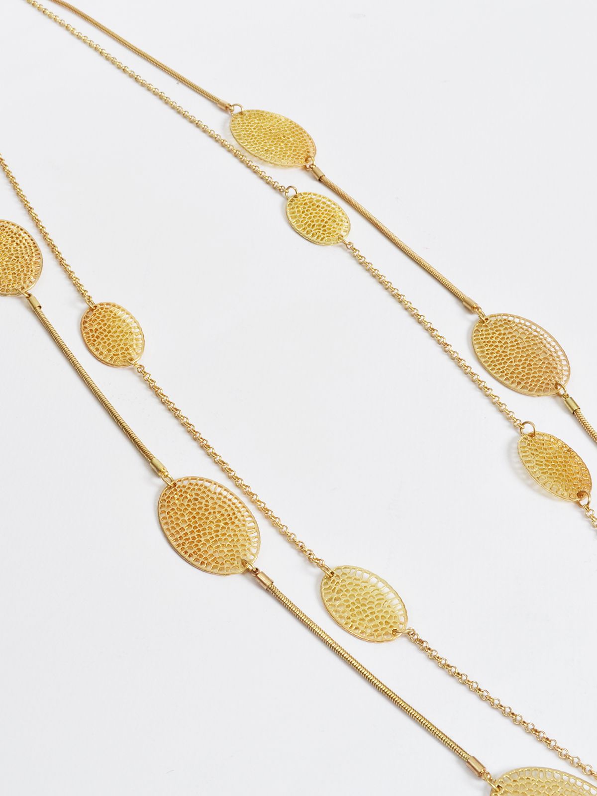 Gold-tone layered necklace with textured oval discs