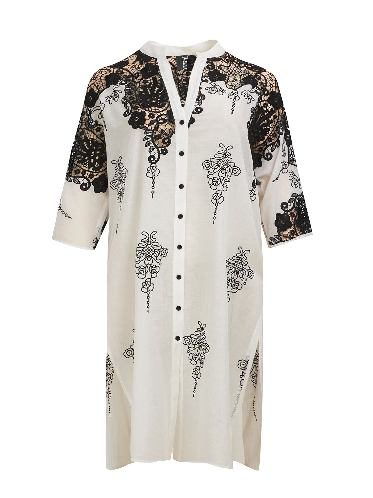 Lace-trimmed cotton shirt-dress