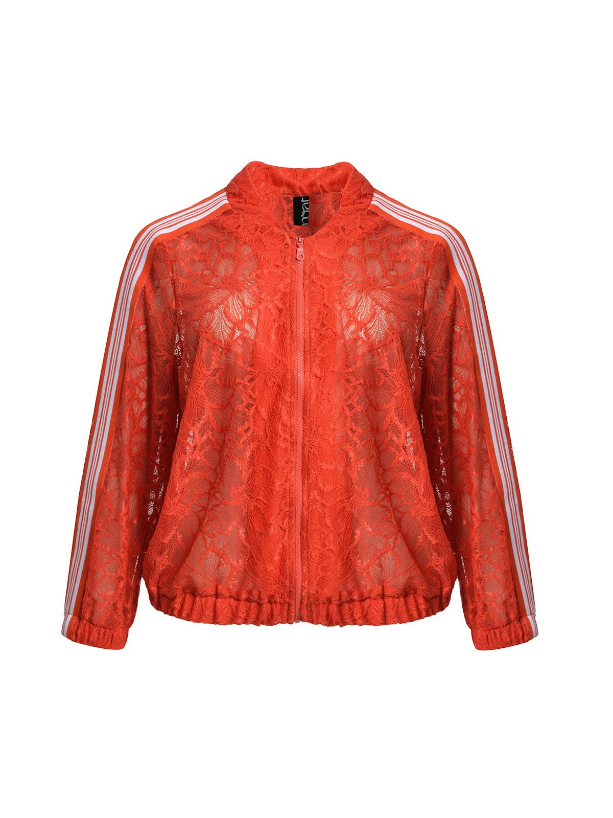 Mat Fashion Δαντελένια ζακέτα με φερμουάρ και sporty ρίγες Πορτοκαλι