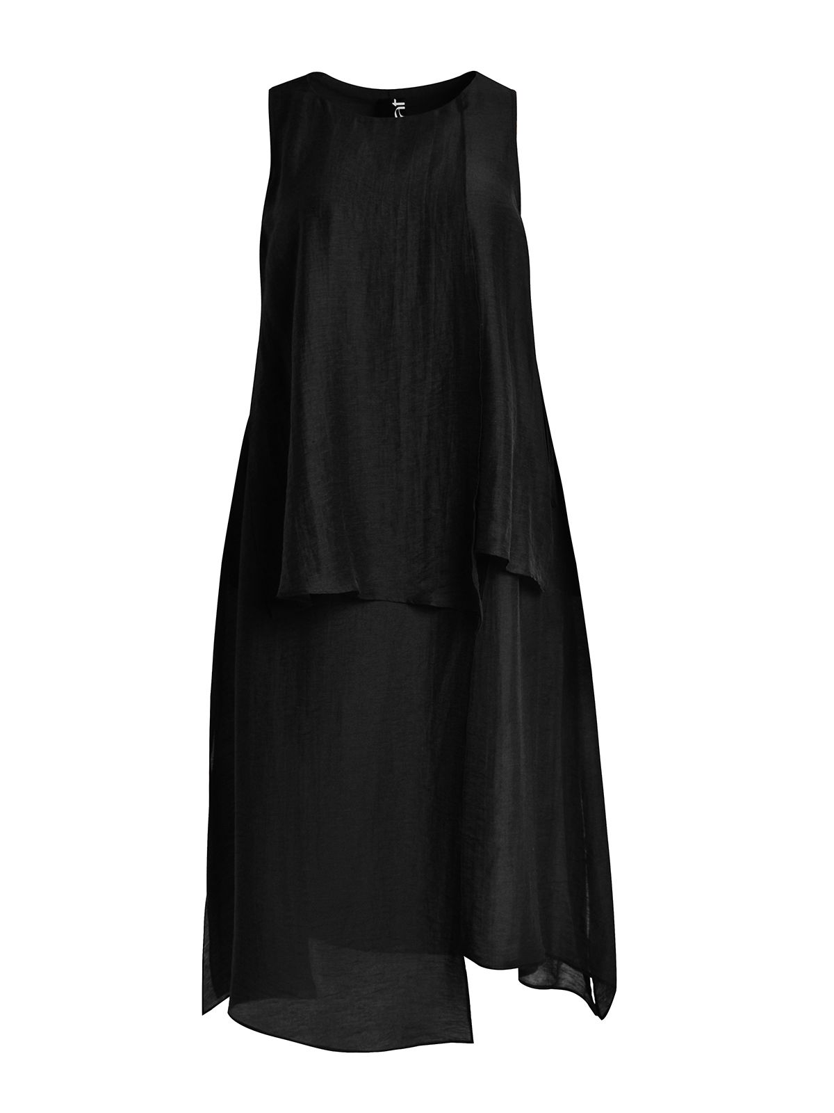 Mat Fashion Λινό αμάνικο φόρεμα με layered σχέδιο Μαυρο