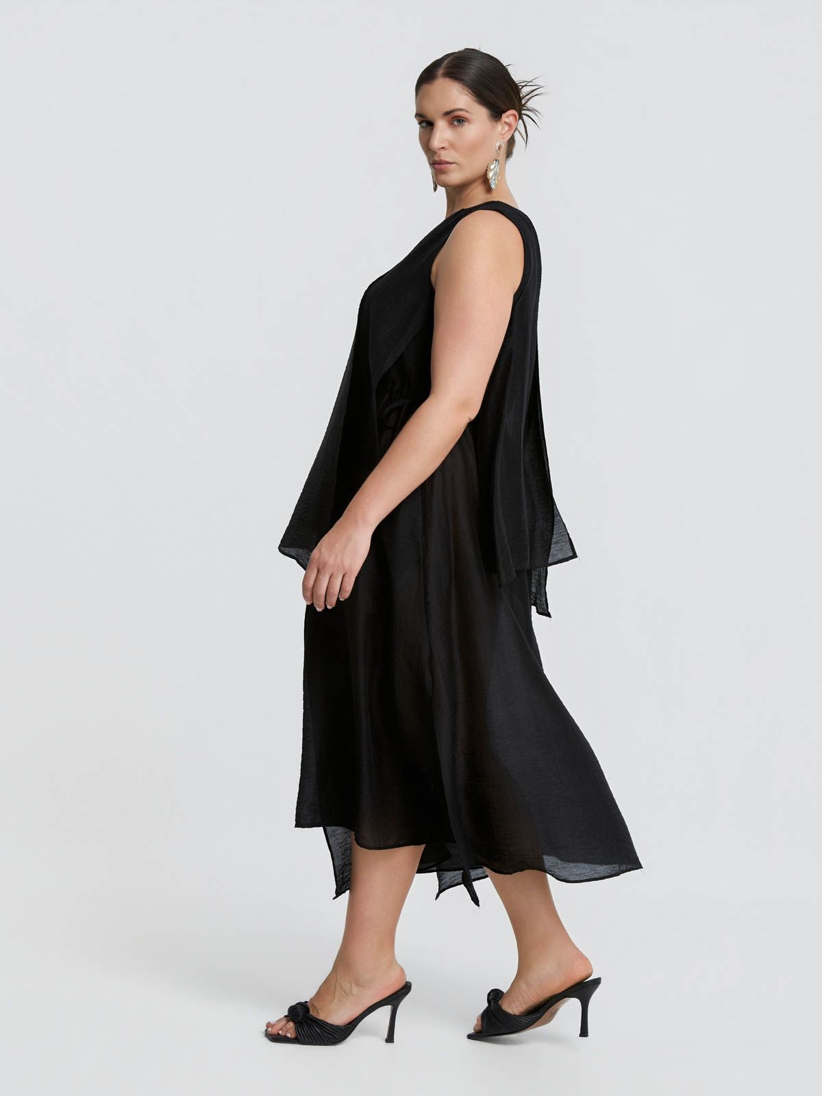 Layered linen-blend sleeveless midi dress