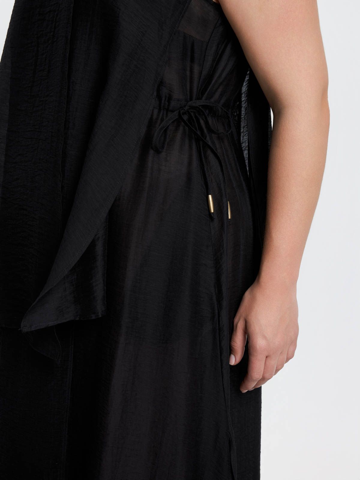 Layered linen-blend sleeveless midi dress