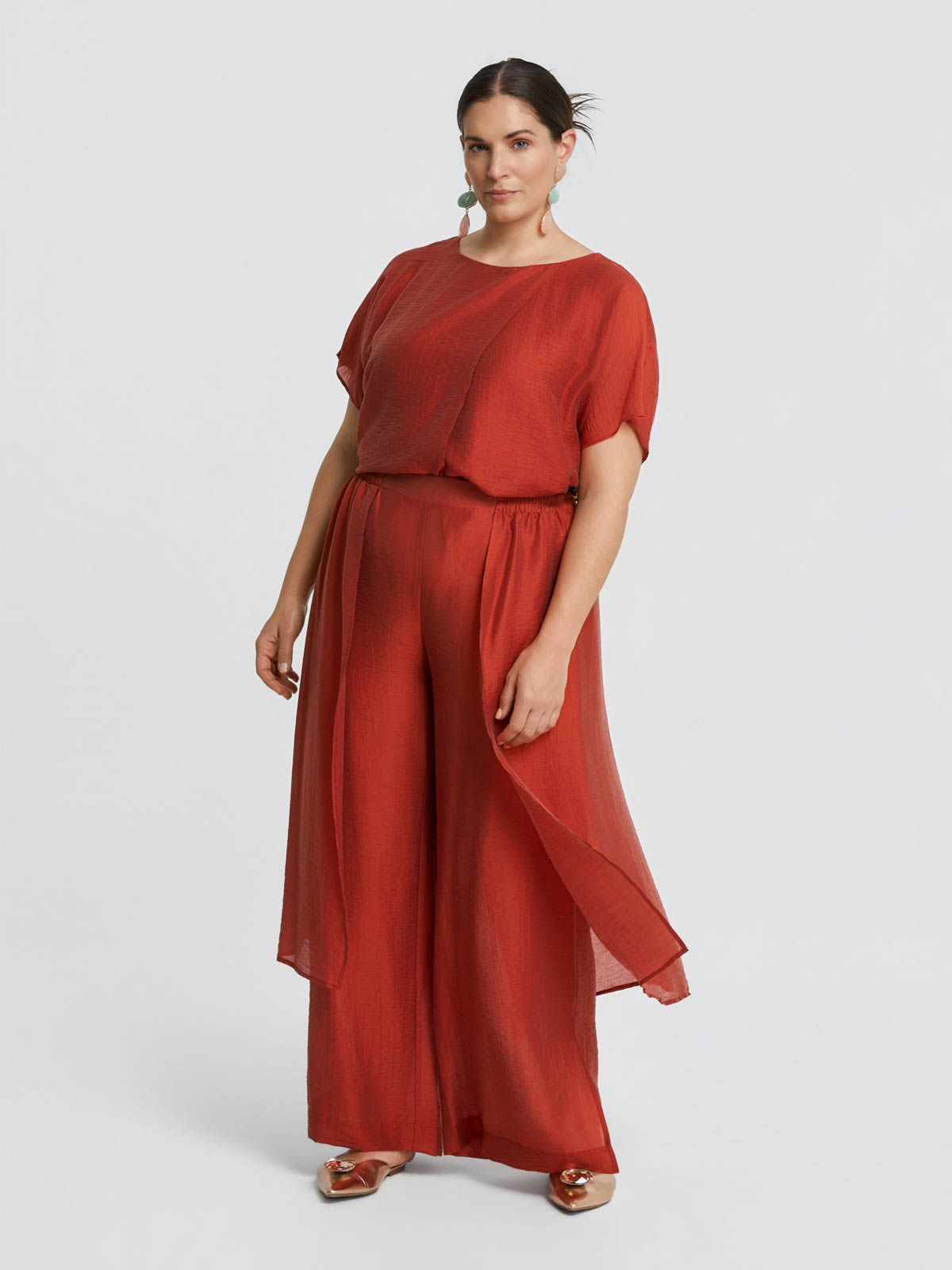 Layered linen-blend wide-leg pants