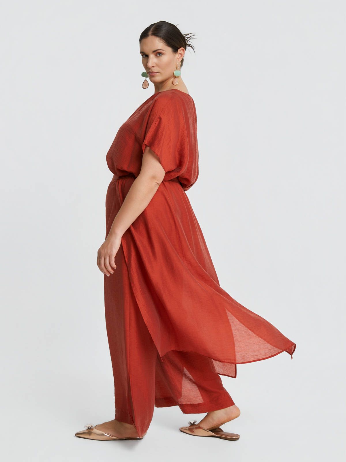 Layered linen-blend wide-leg pants