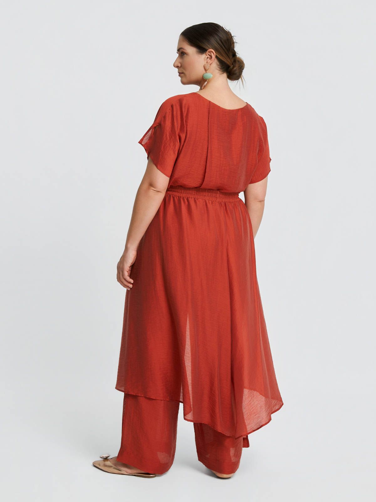 Layered linen-blend wide-leg pants