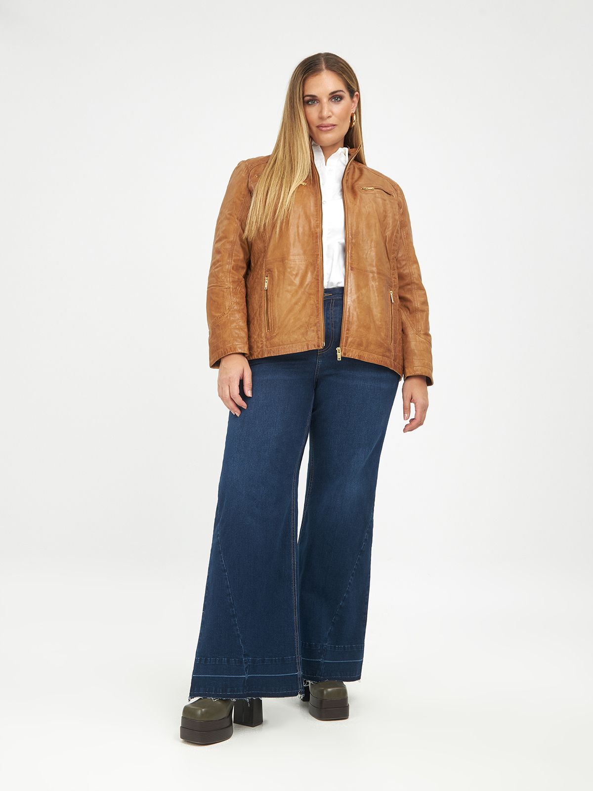 Leather quilted biker jacket