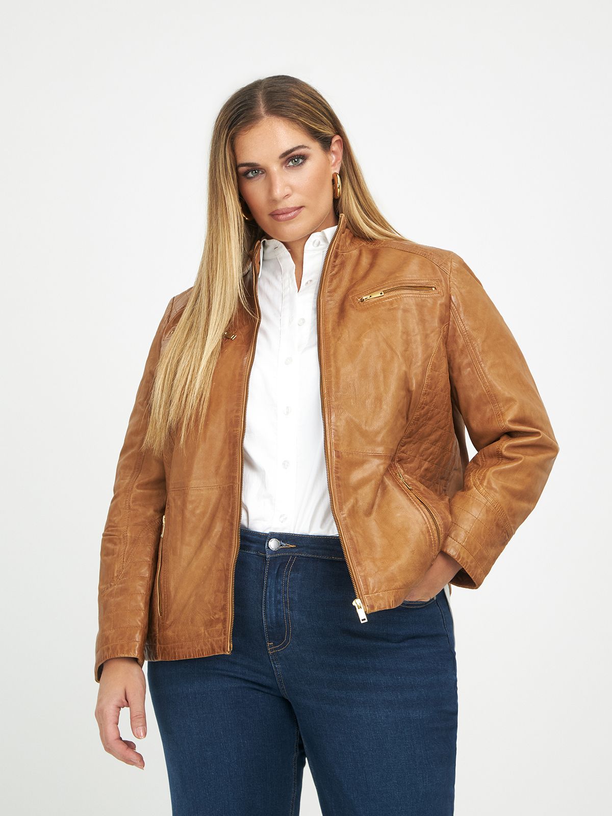 Leather quilted biker jacket