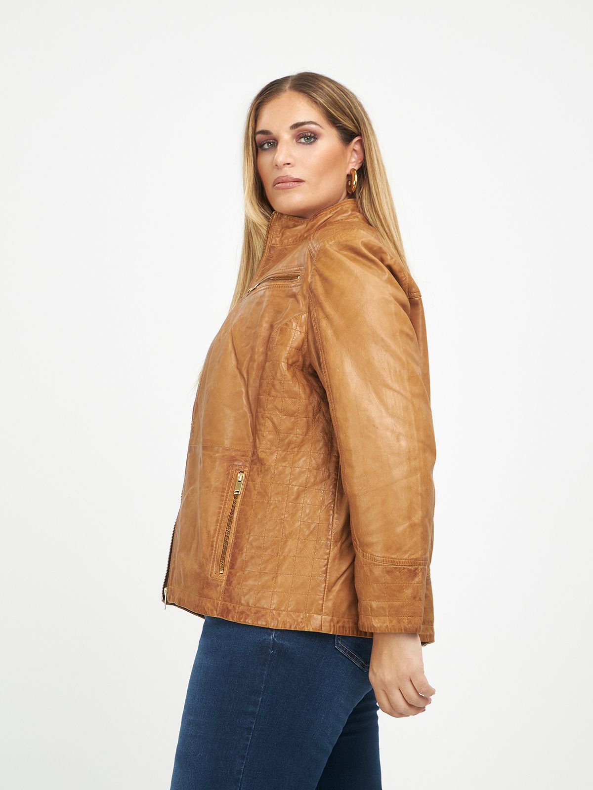 Leather quilted biker jacket