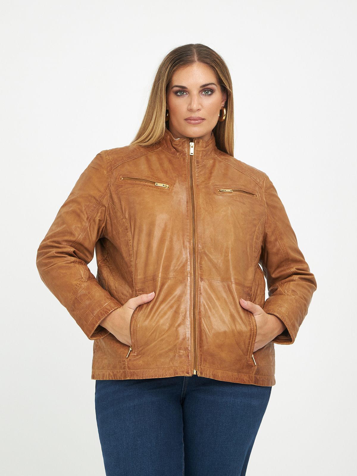 Leather quilted biker jacket