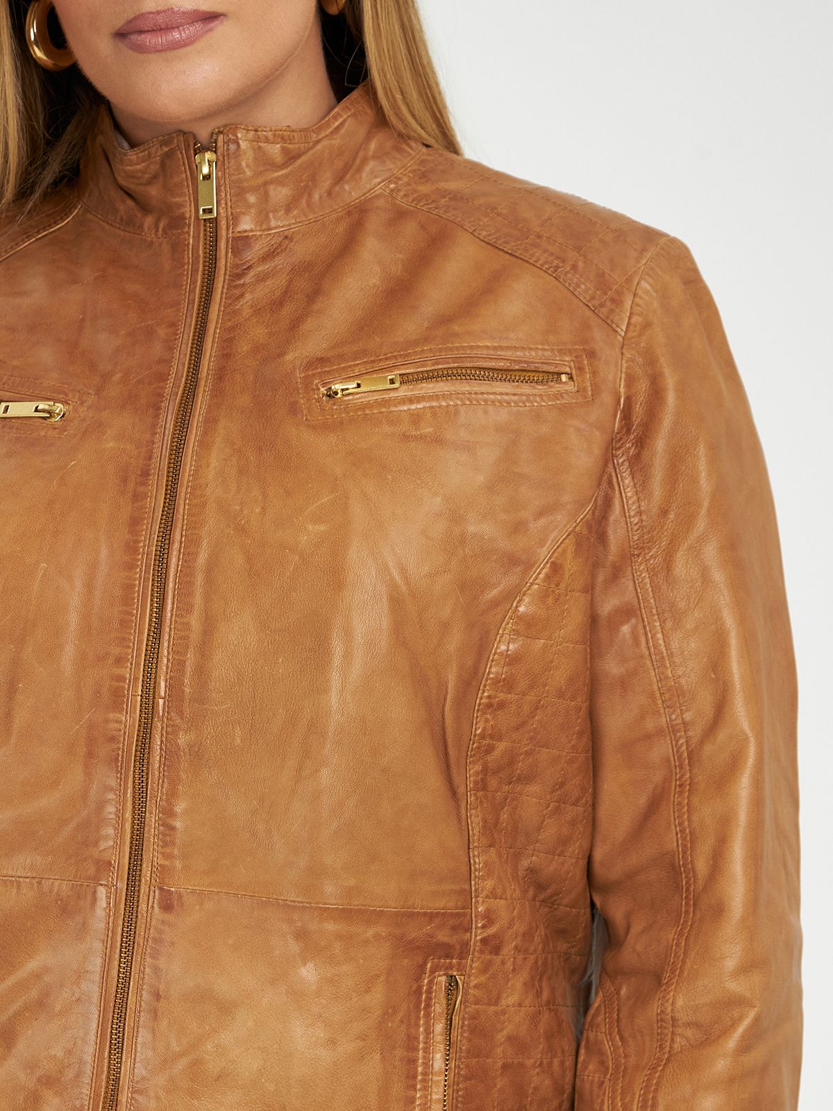 Leather quilted biker jacket
