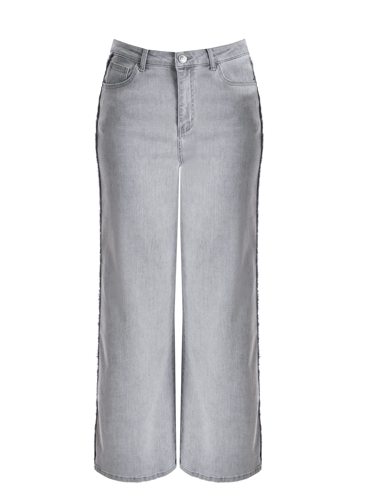 Light grey straight-leg jeans with contrast side panels