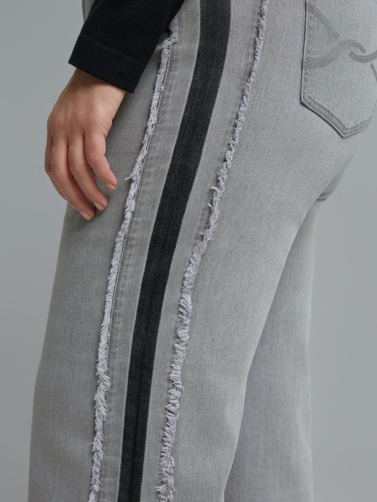 Light grey straight-leg jeans with contrast side panels