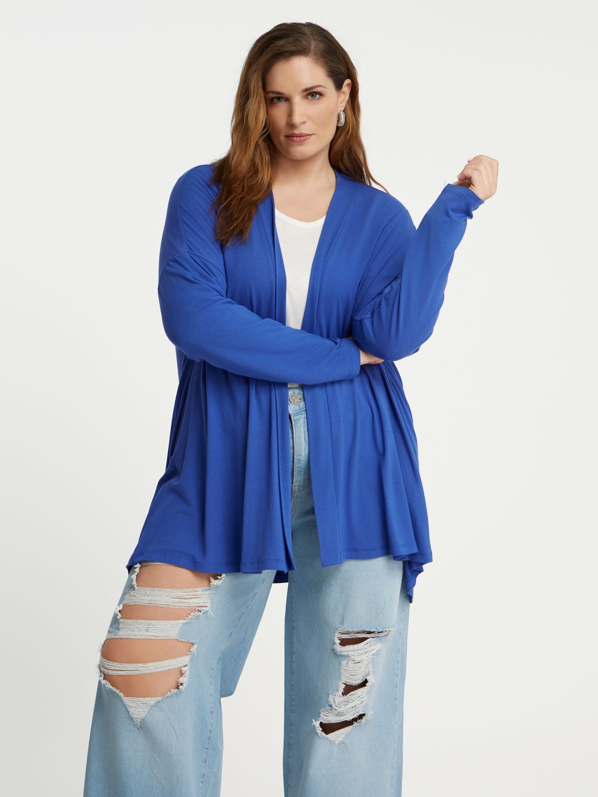 Long-sleeve viscose draped cardigan