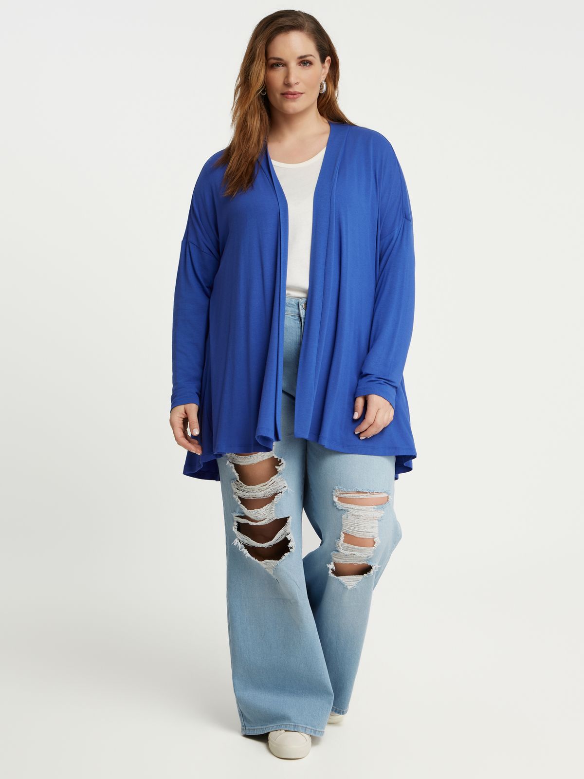 Long-sleeve viscose draped cardigan