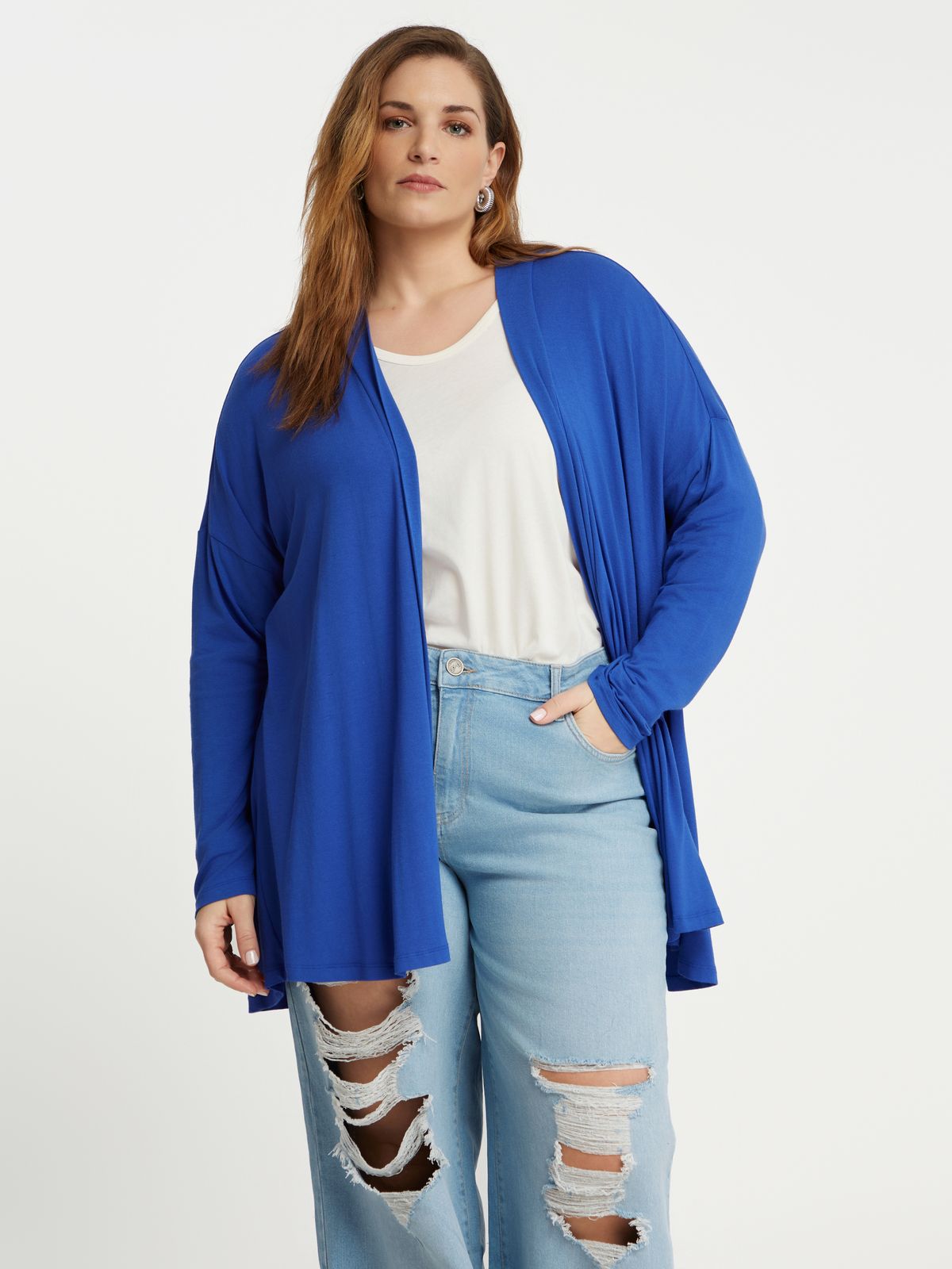 Long-sleeve viscose draped cardigan