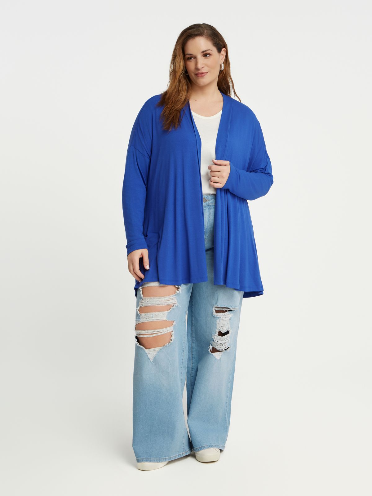 Long-sleeve viscose draped cardigan