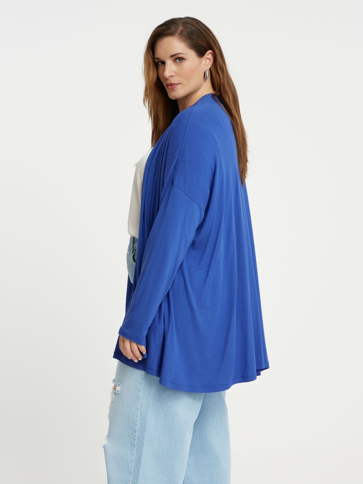 Long-sleeve viscose draped cardigan