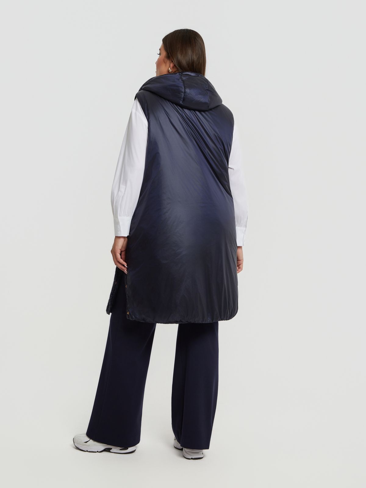 Long sleeveless hooded puffer vest