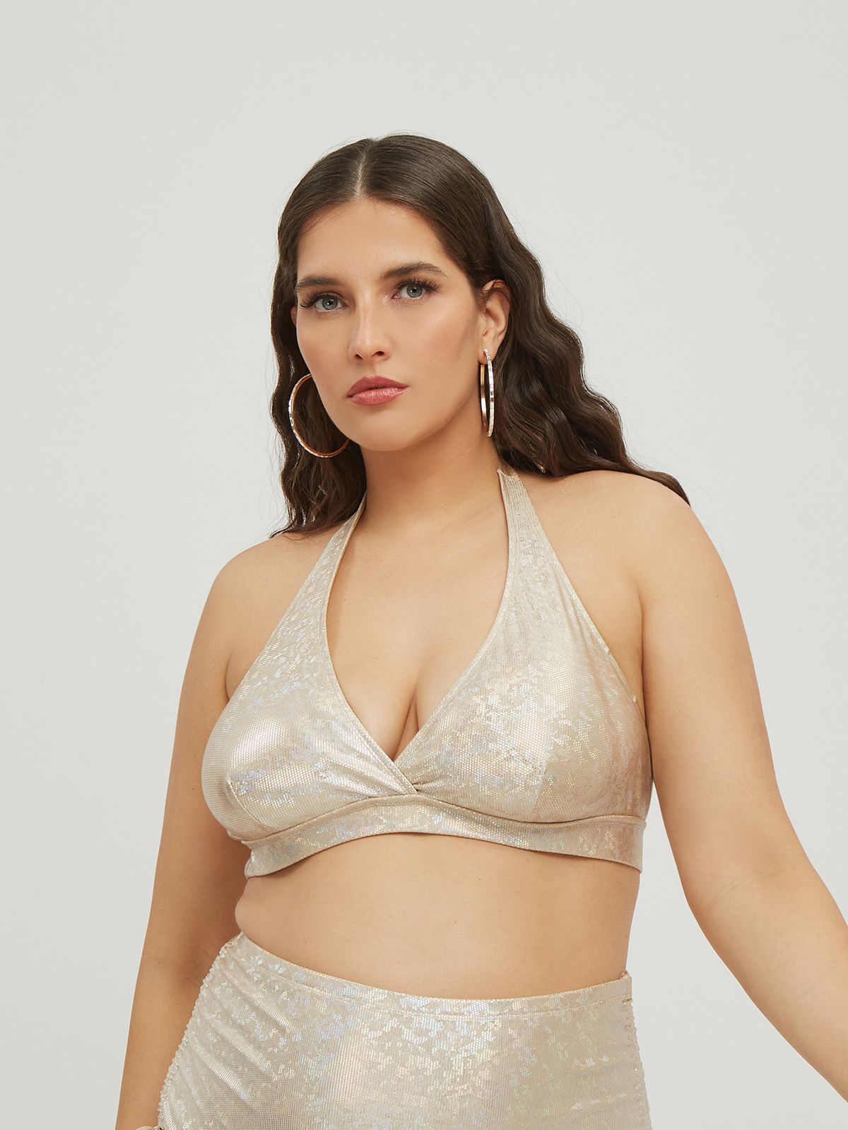 Metallic triangle padded bikini top