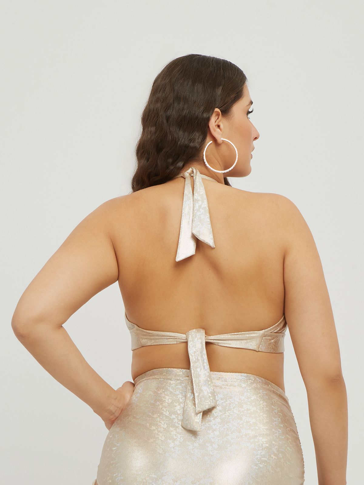 Metallic triangle padded bikini top