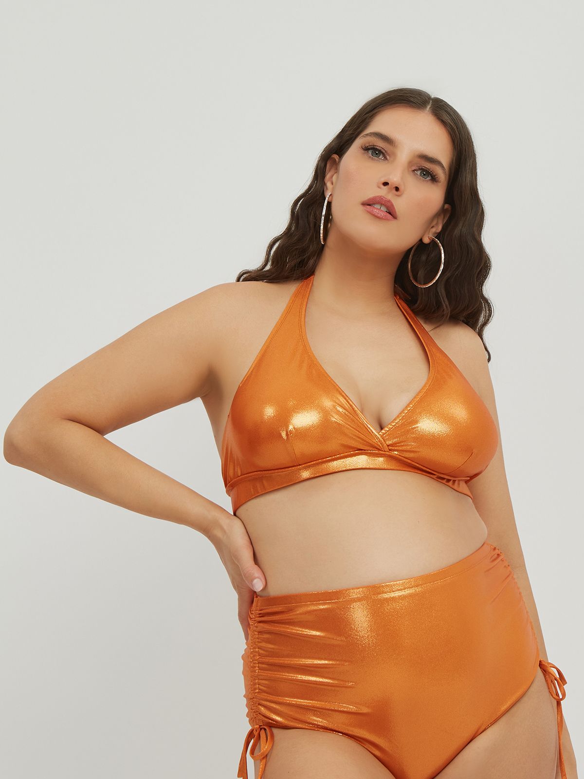 Metallic triangle padded bikini top