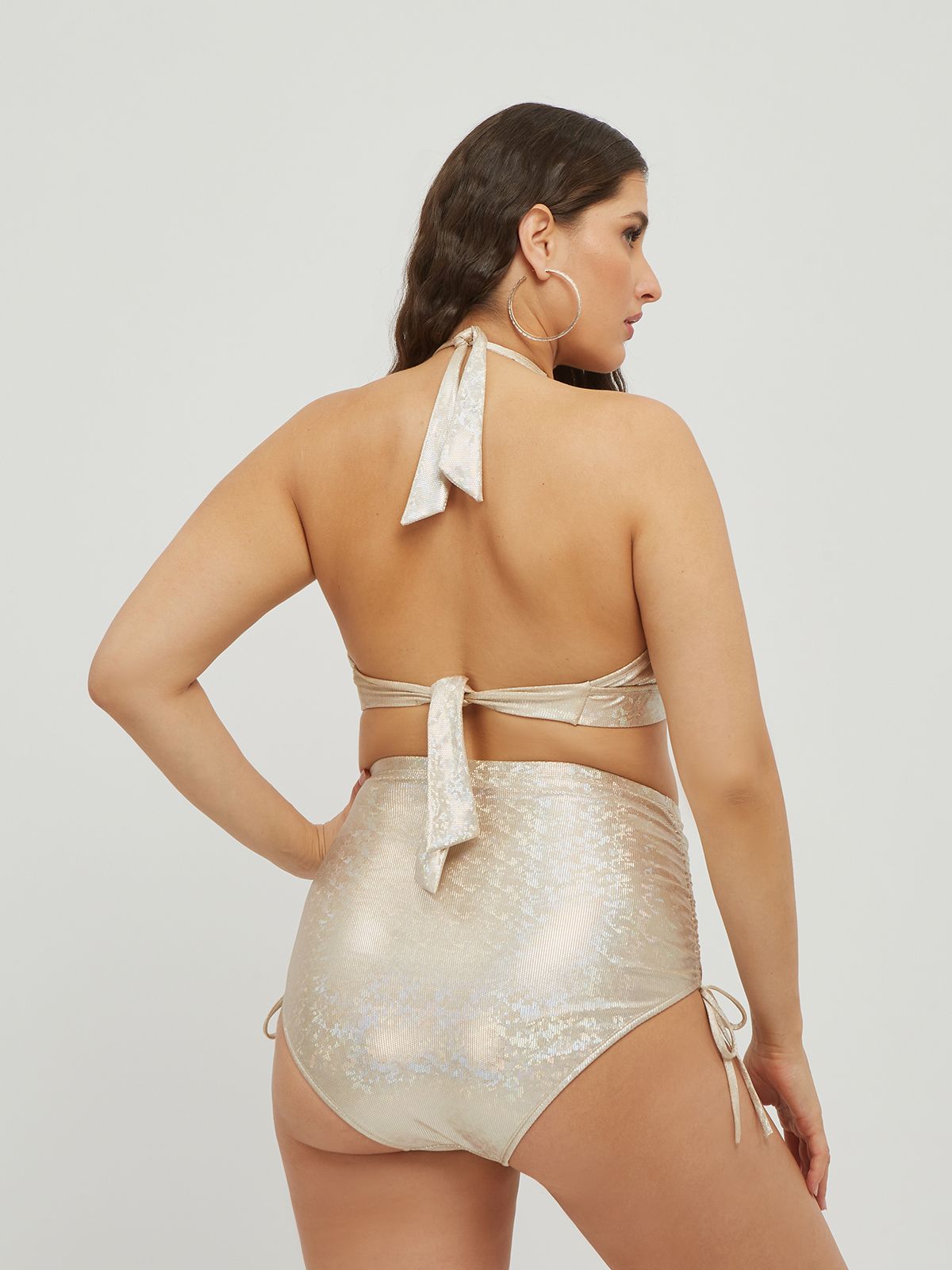 Metallic tie side bikini bottom 