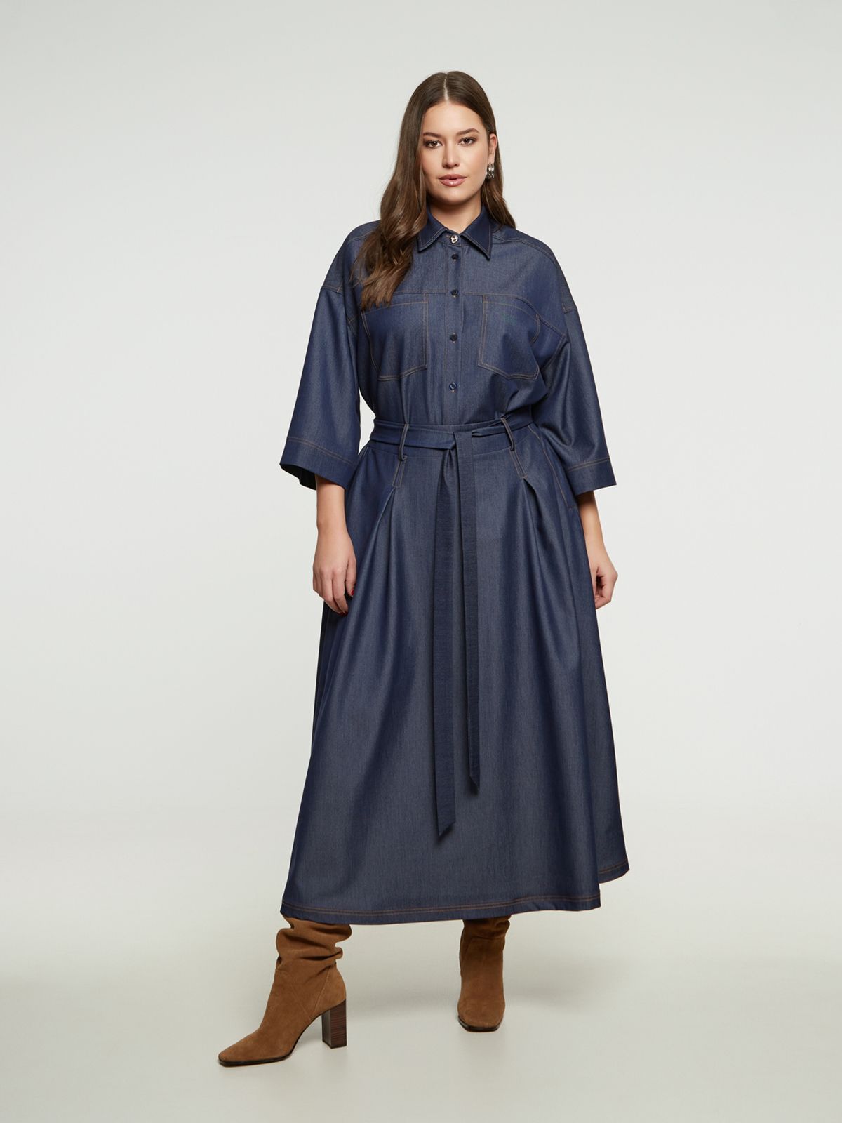Maxi denim skirt with belt