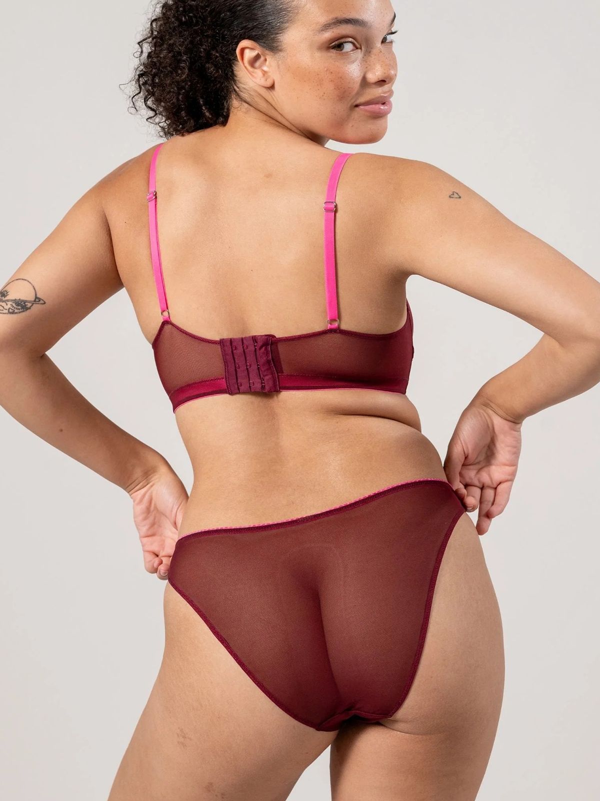 Mesh Bikini Briefs Burgundy/Pink
