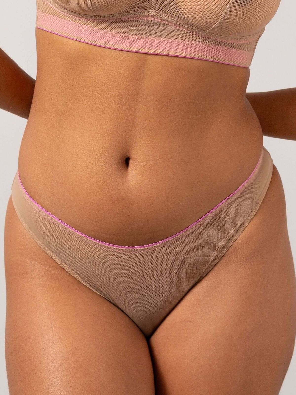 Mesh Bikini Briefs Warm Nude/Candy Pink