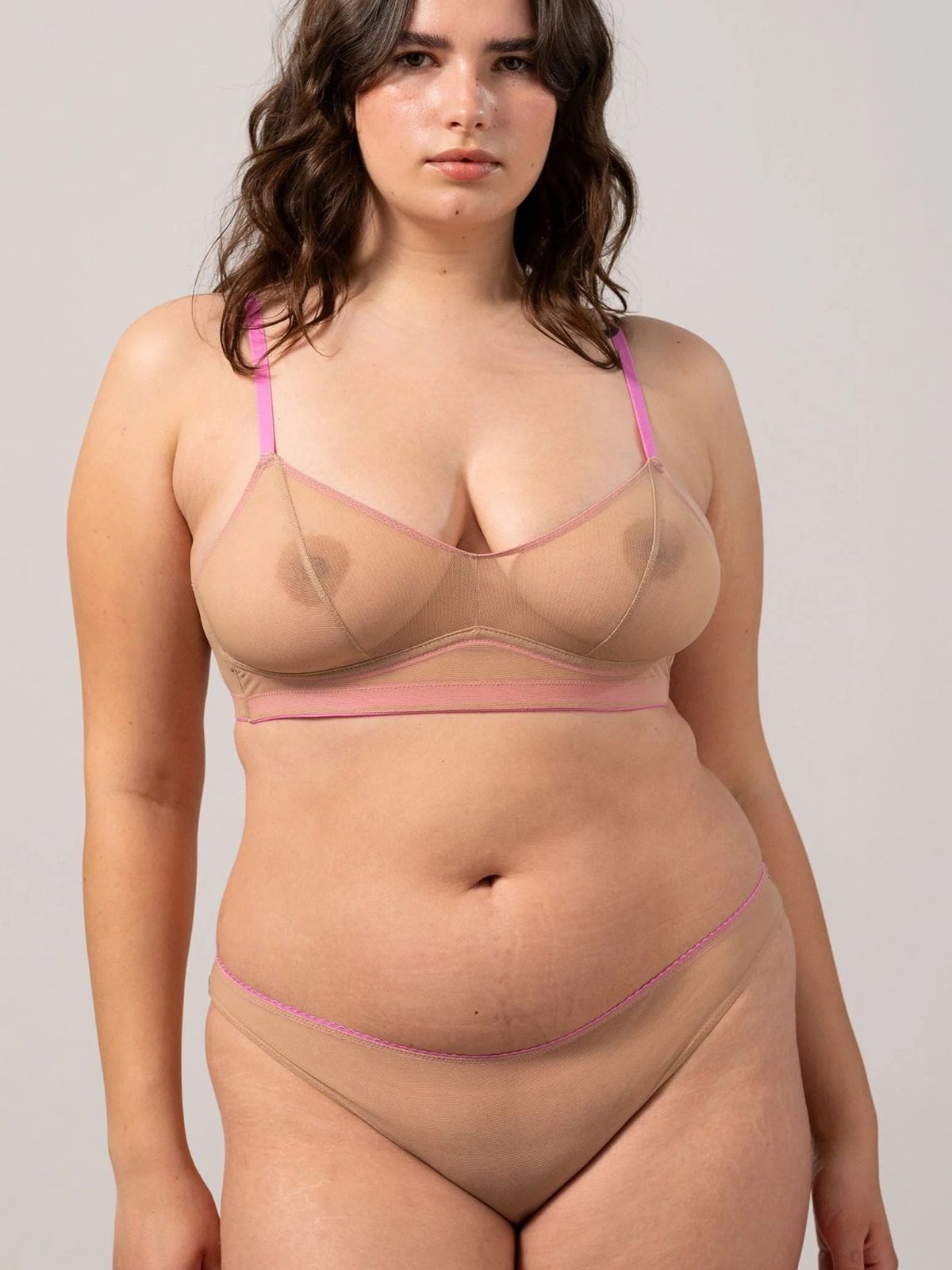 Mesh Bikini Briefs Warm Nude/Candy Pink