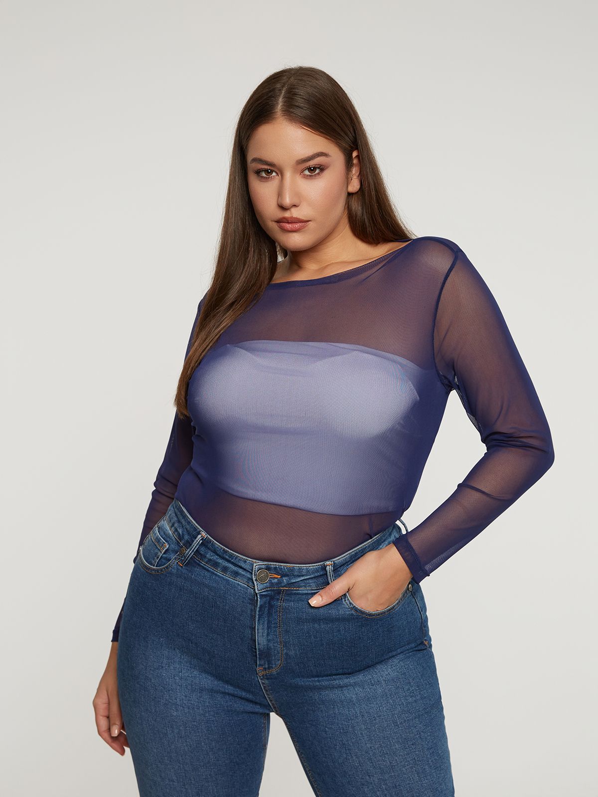 Mesh long-sleeve top