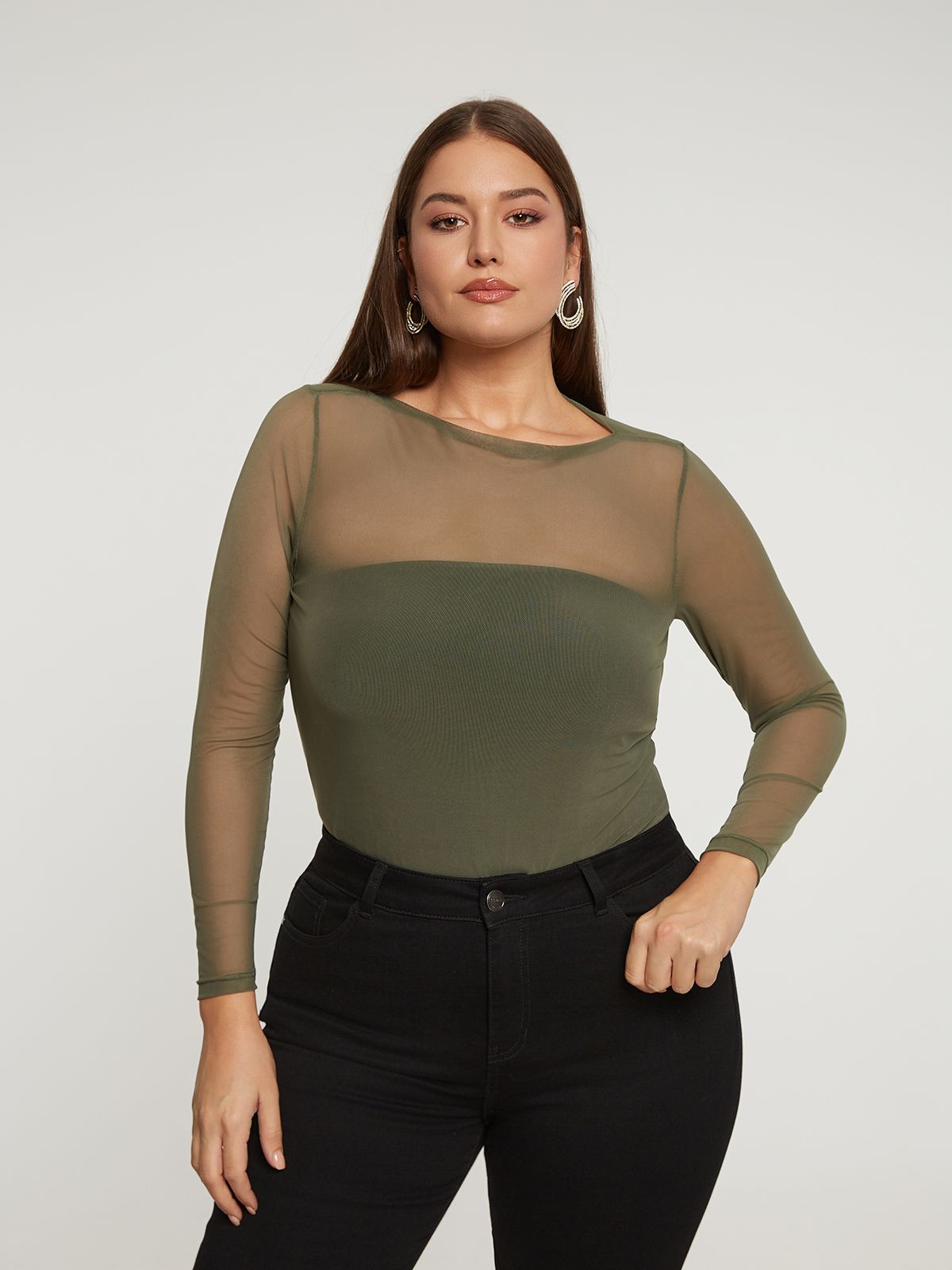 Mesh long-sleeve top