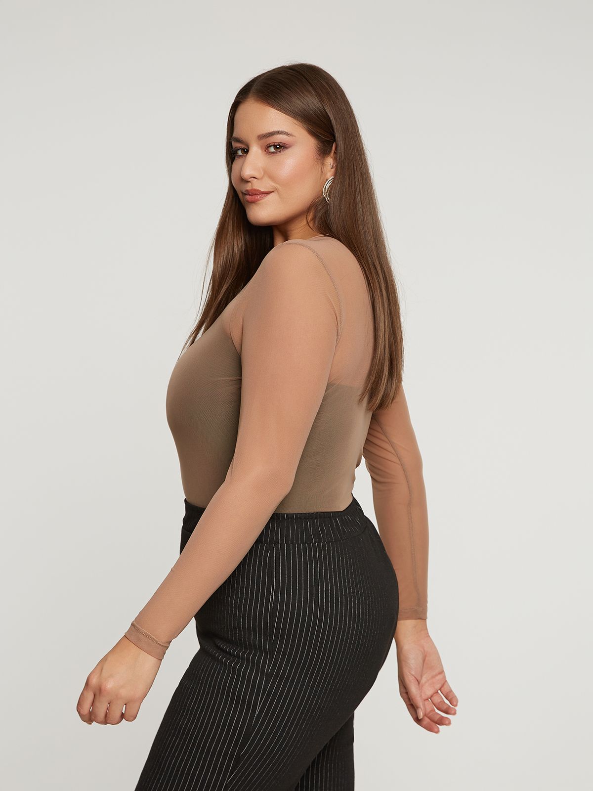 Mesh long-sleeve top