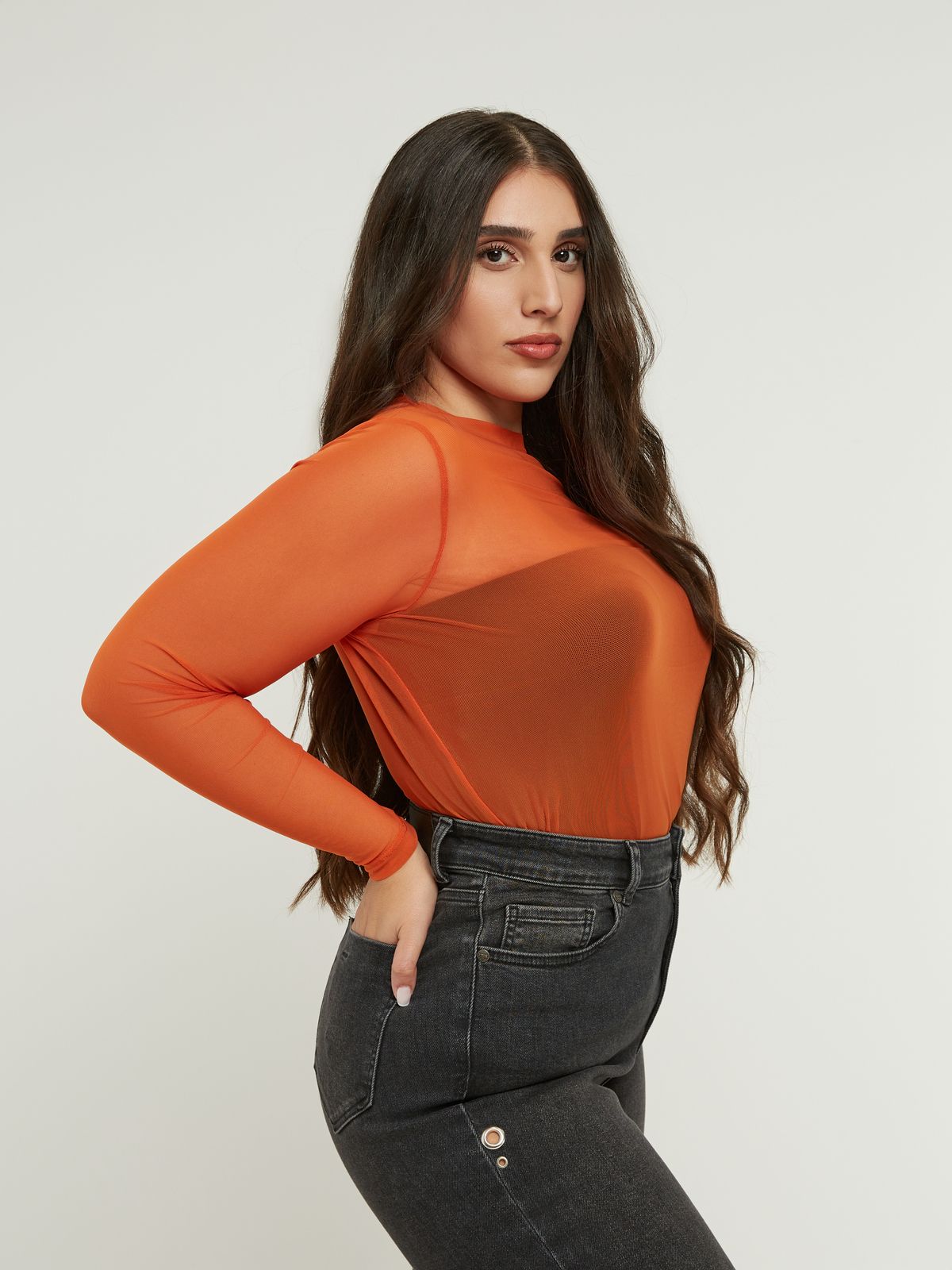 Mesh long-sleeve top