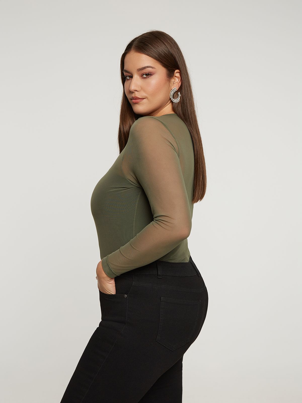 Mesh long-sleeve top