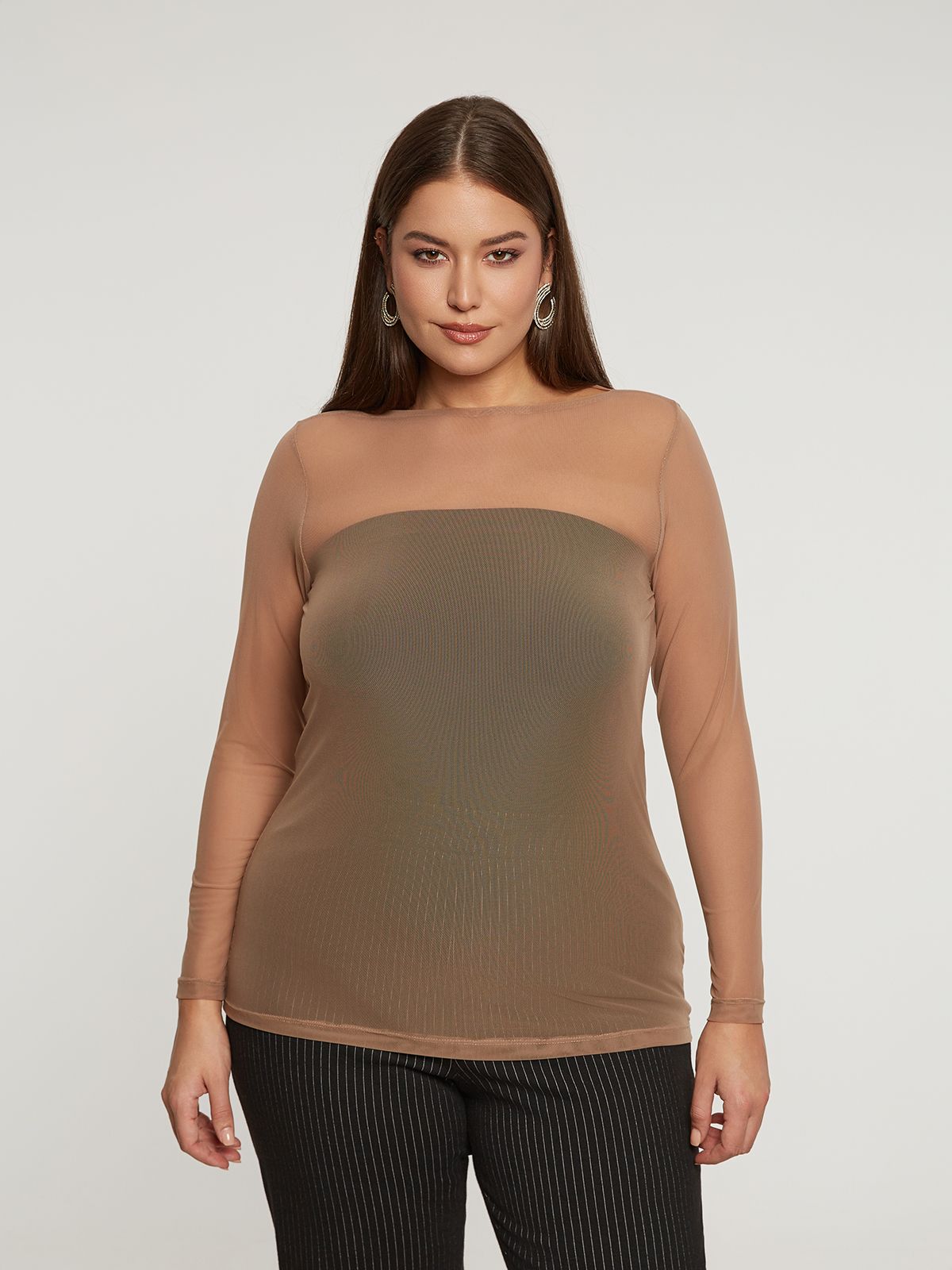 Mesh long-sleeve top