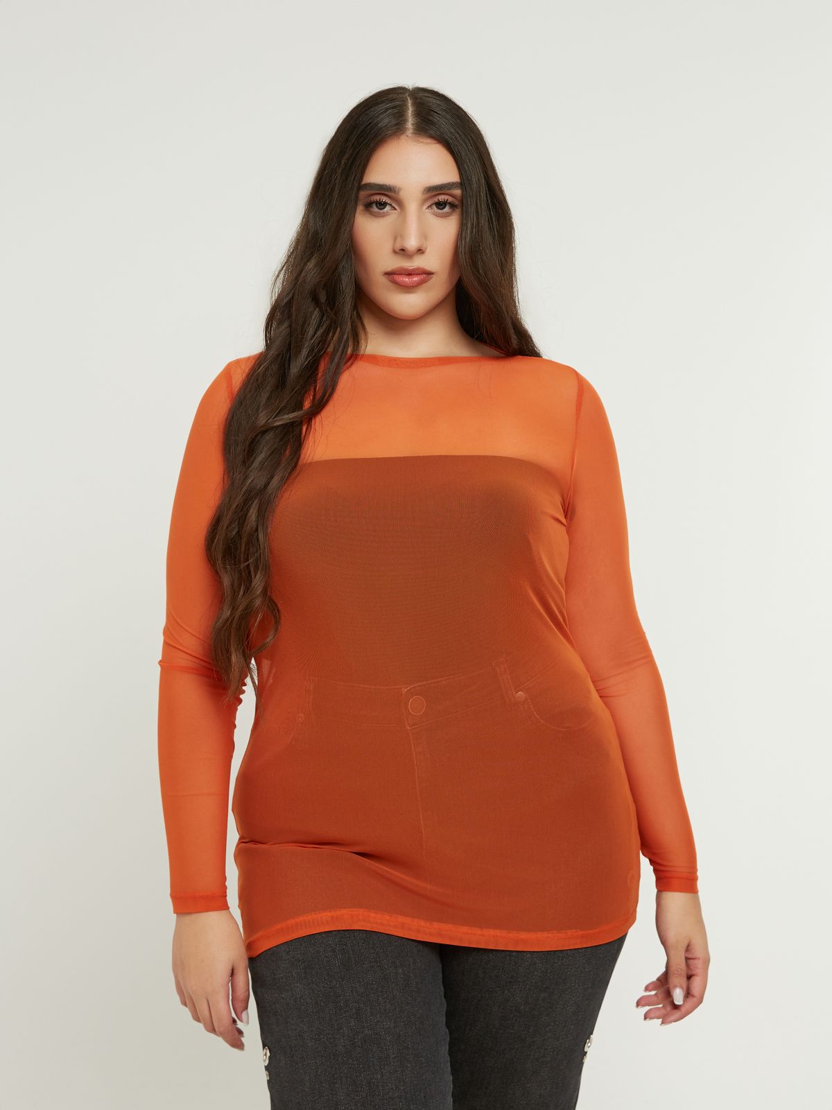 Mesh long-sleeve top