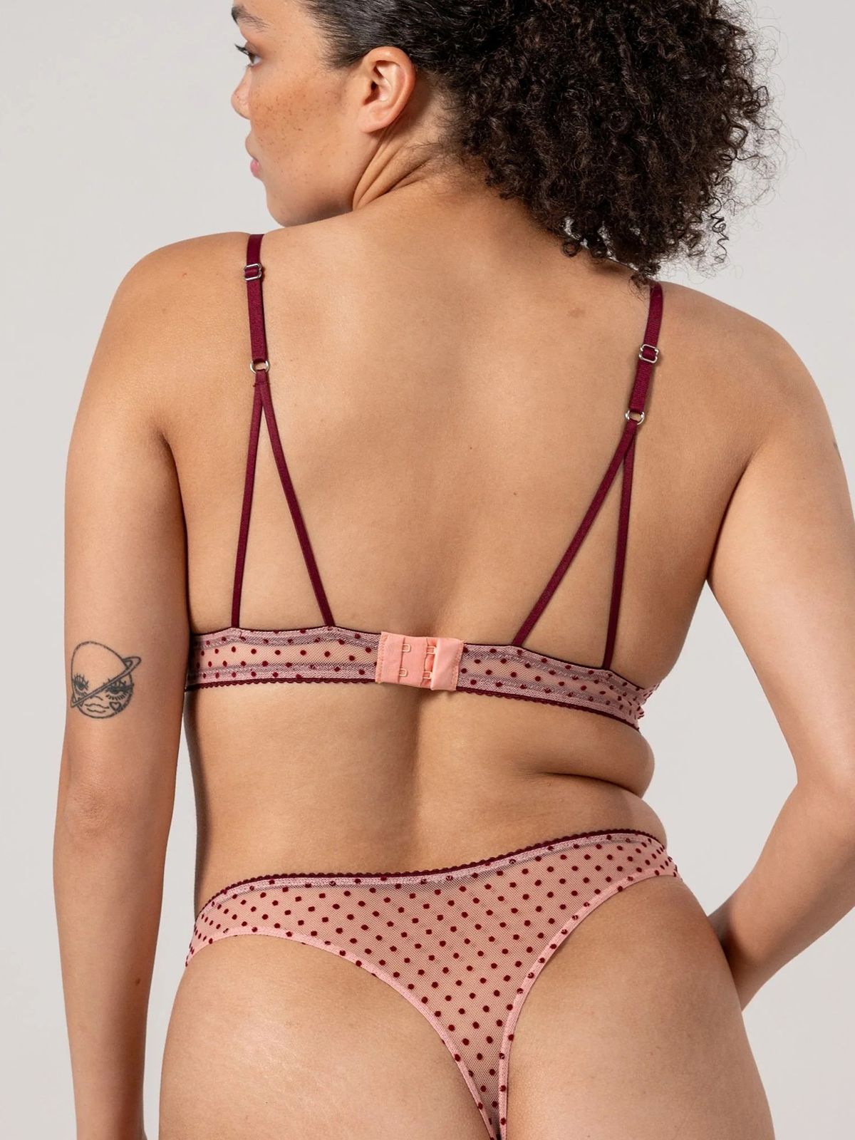Mesh Triangle Bralette Pale Pink/Burgundy