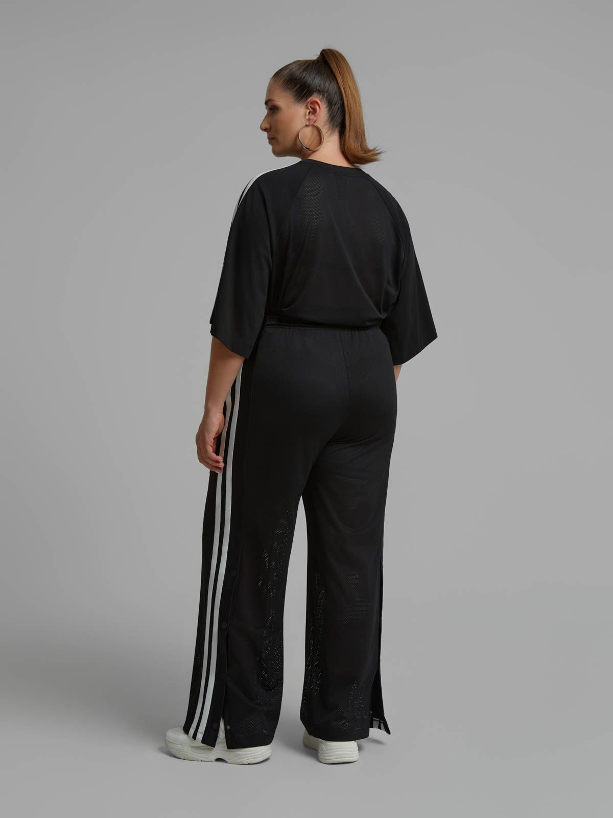 Mesh wide-leg pants with side stripe detail