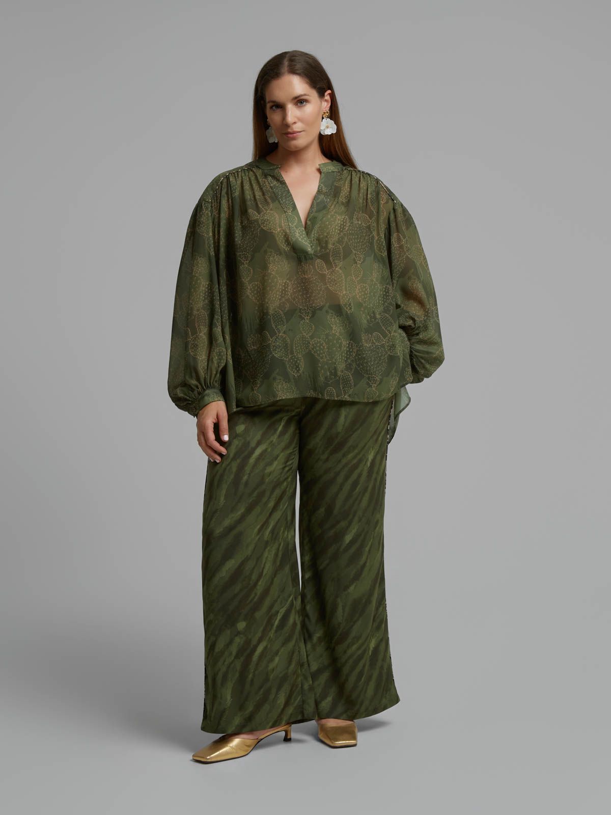Metallic cactus print blouse