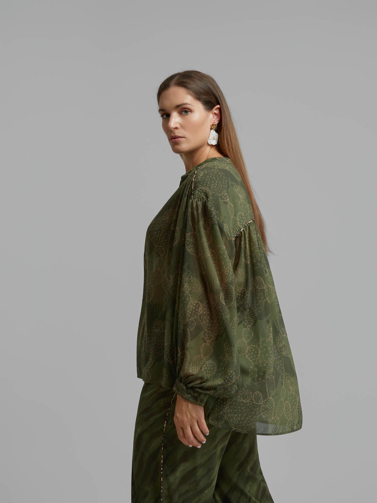 Metallic cactus print blouse