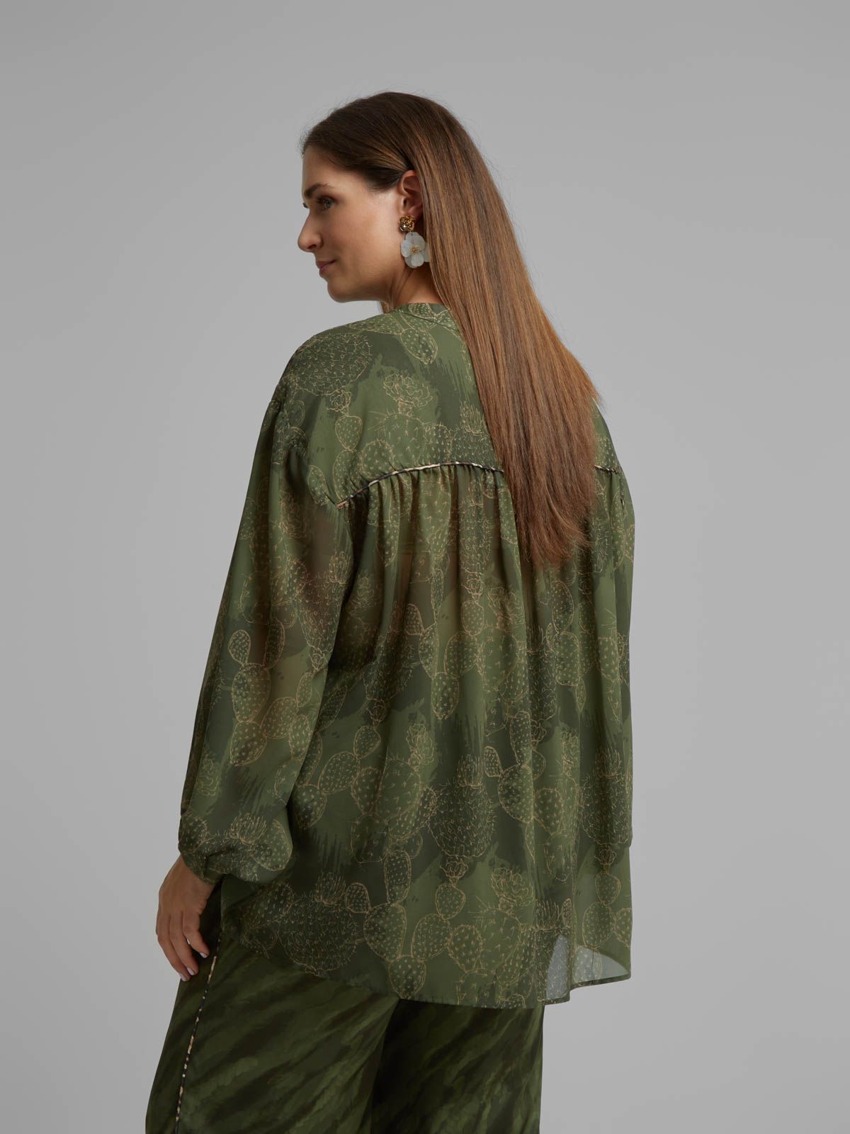 Metallic cactus print blouse