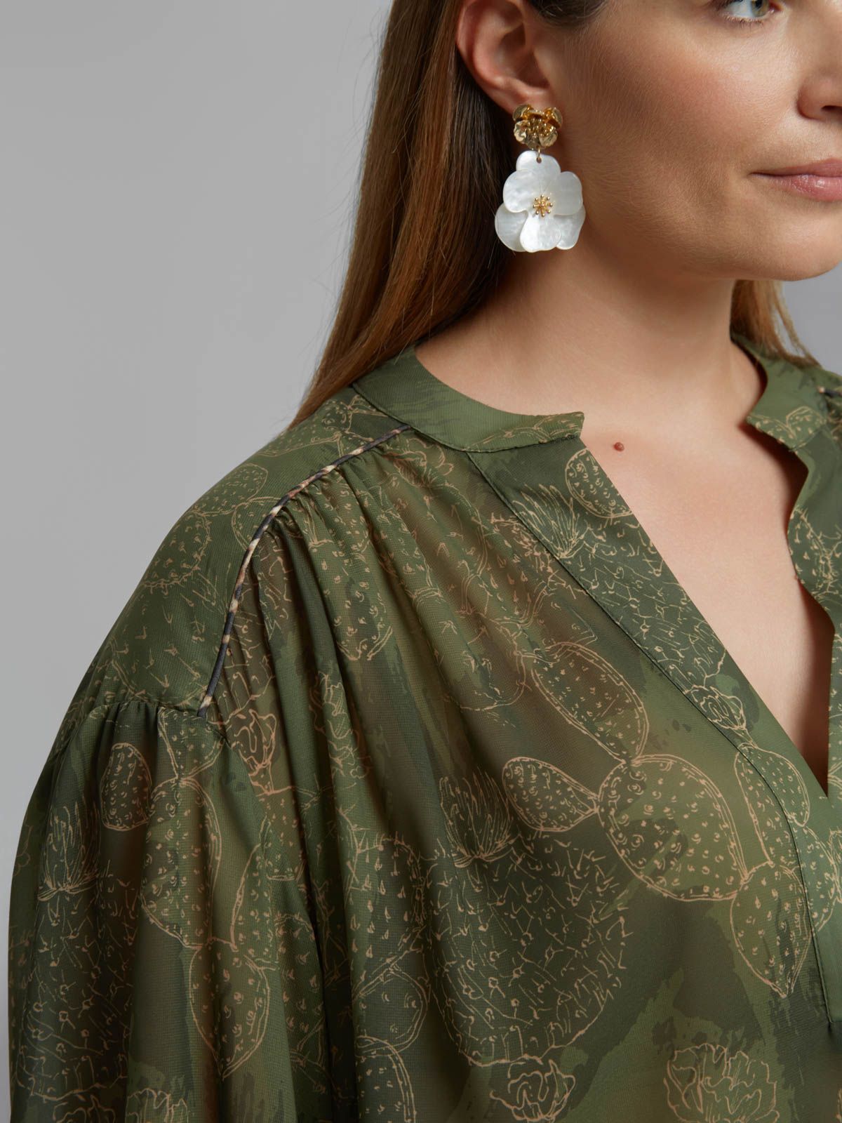 Metallic cactus print blouse