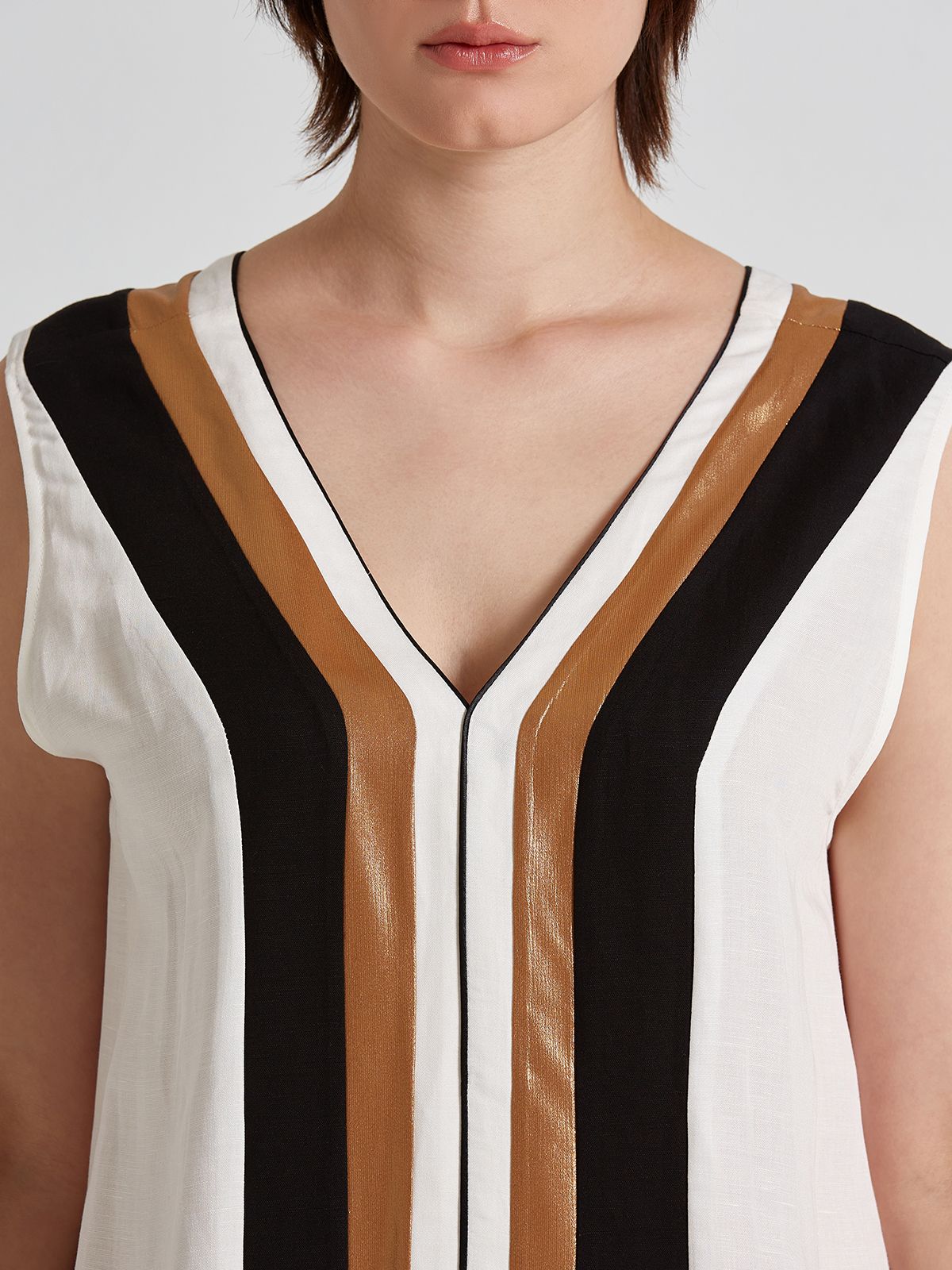 Metallic detailed viscose/linen sleeveless dress