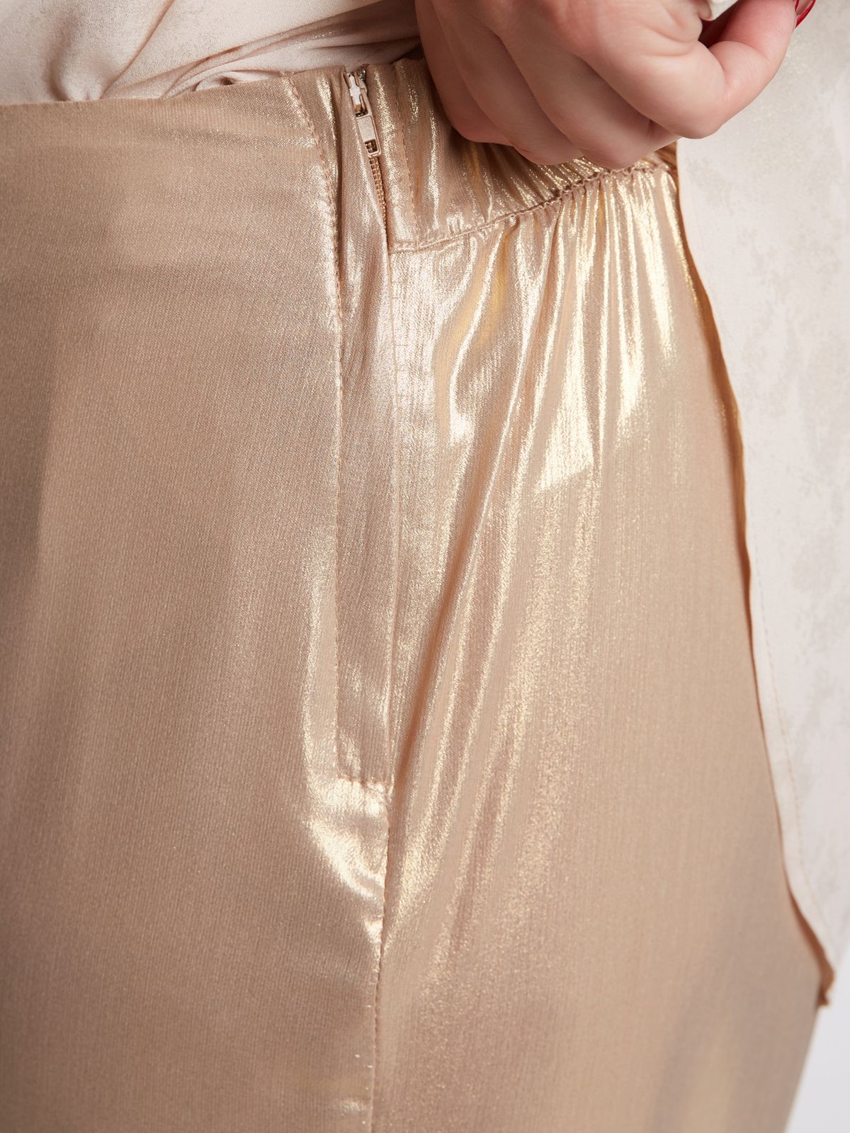 Metallic gold wide-leg pants with elastic waist