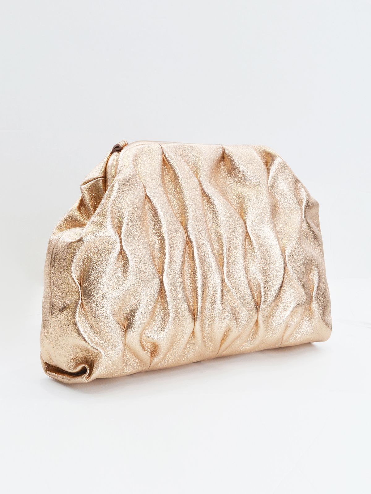 Crincle metallic leather clutch bag