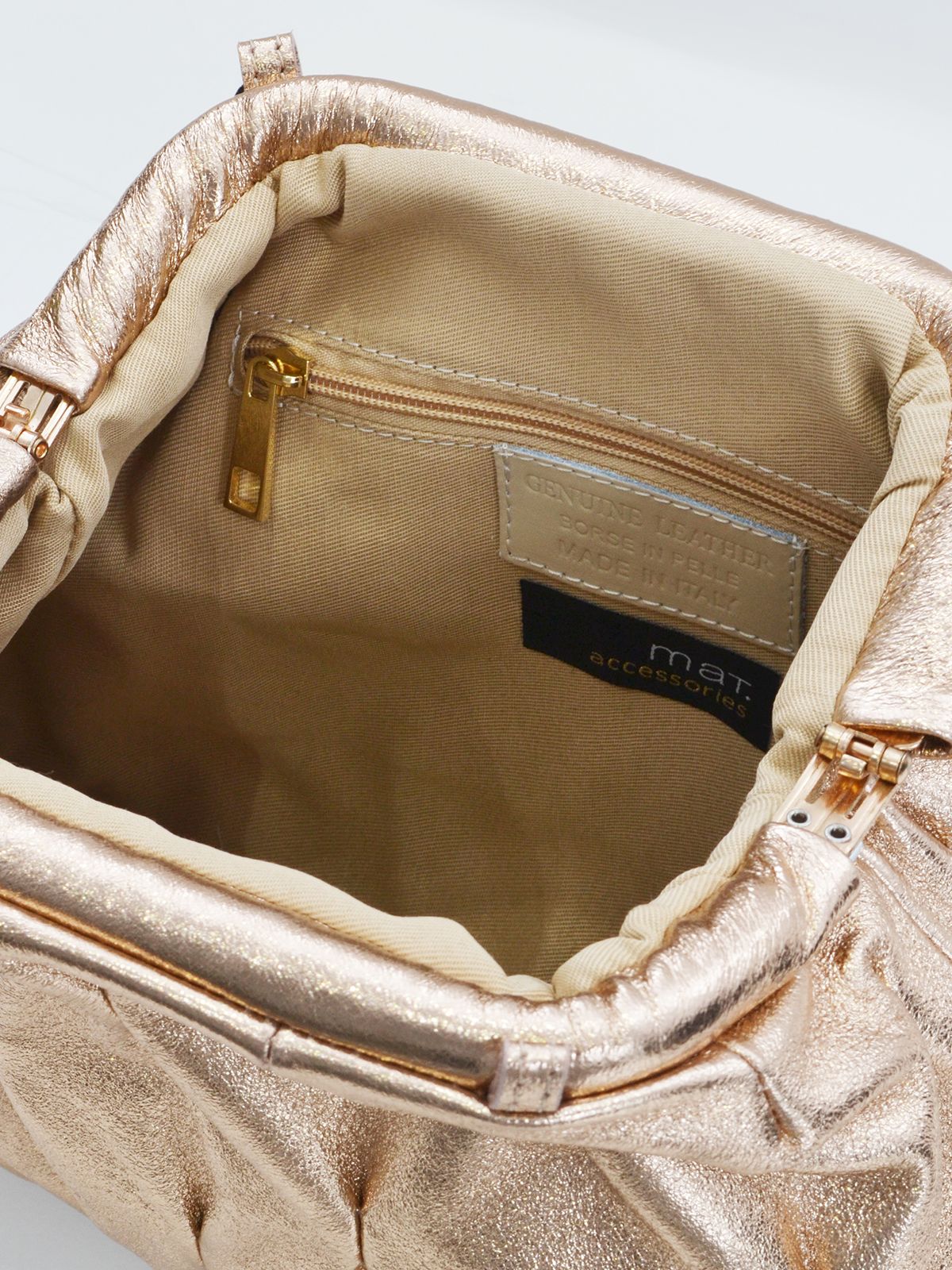 Crincle metallic leather clutch bag