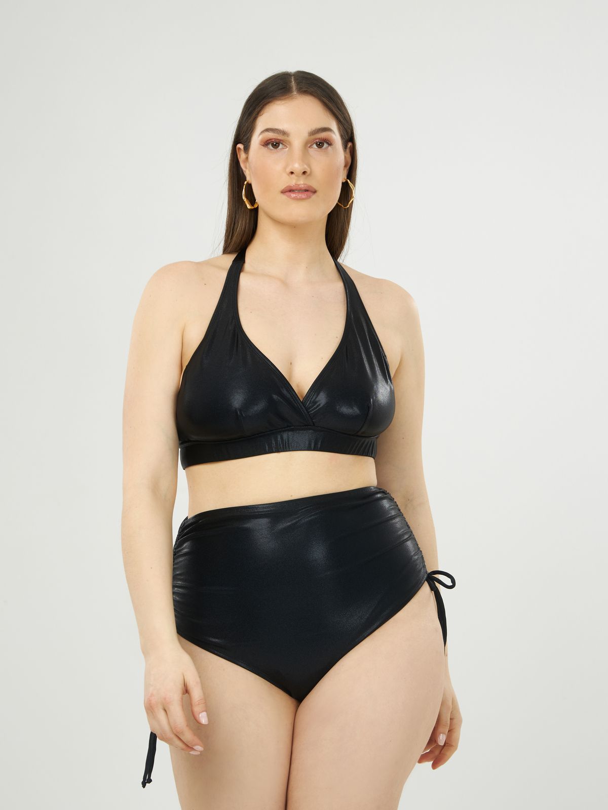 Metallic tie side bikini bottom 