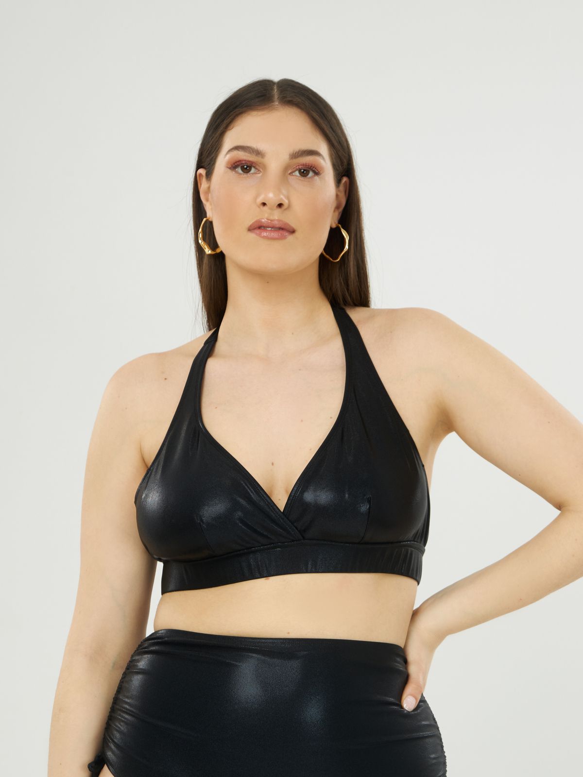 Metallic triangle padded bikini top