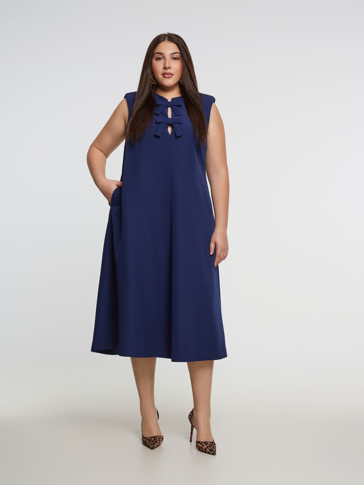 Midi A-line dress with bow details